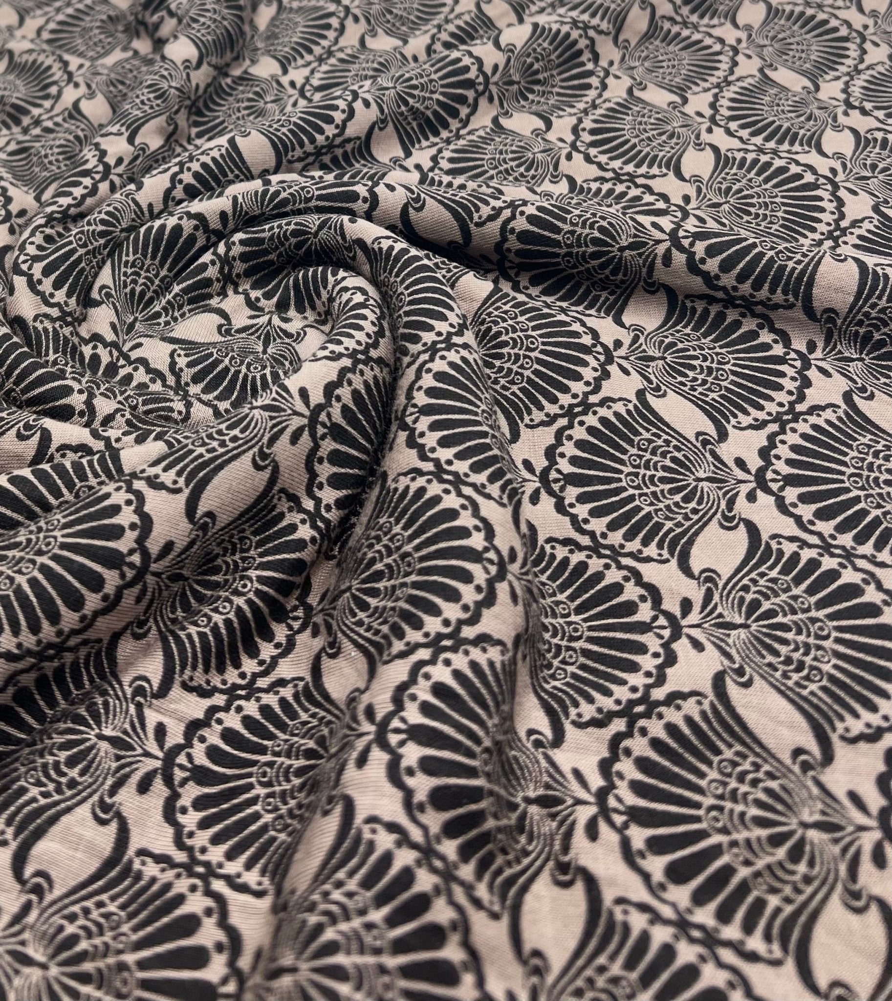 Stone Black Printed Viscose Elastane 4 Way Stretch Fabric - T9 Fabrics